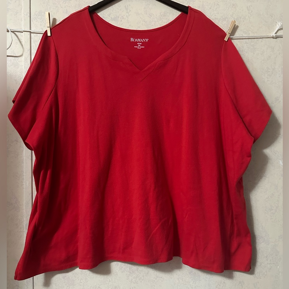 Roaman's Red Boxy Short Sleeve Top